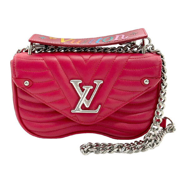 Louis Vuitton Handbags - Louis Vuitton Crossbody Shoulder Bag Handbag Wave Chain Leather Red Silver